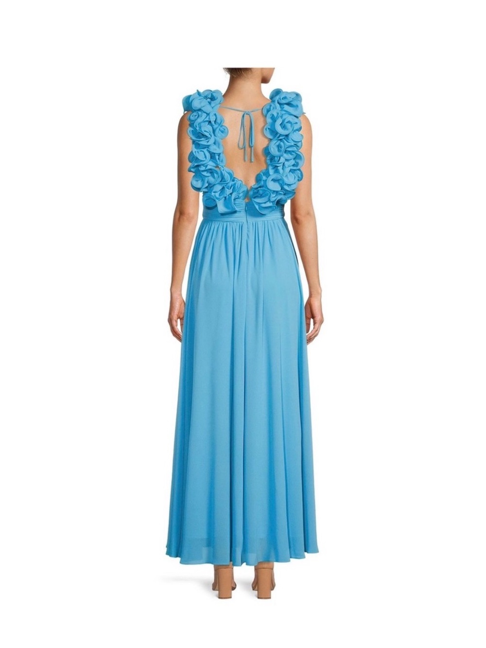 Sleeveless Blue Floral-Trim Maxi Dress